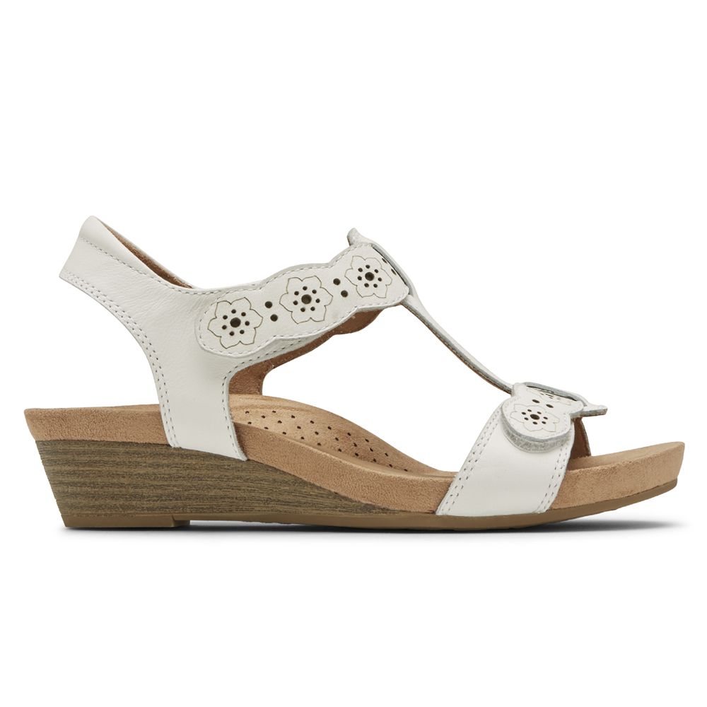 Rockport Canada Cobb Hill Hollywood T-Strap - Womens Wedges Sandals White (TXL832104)